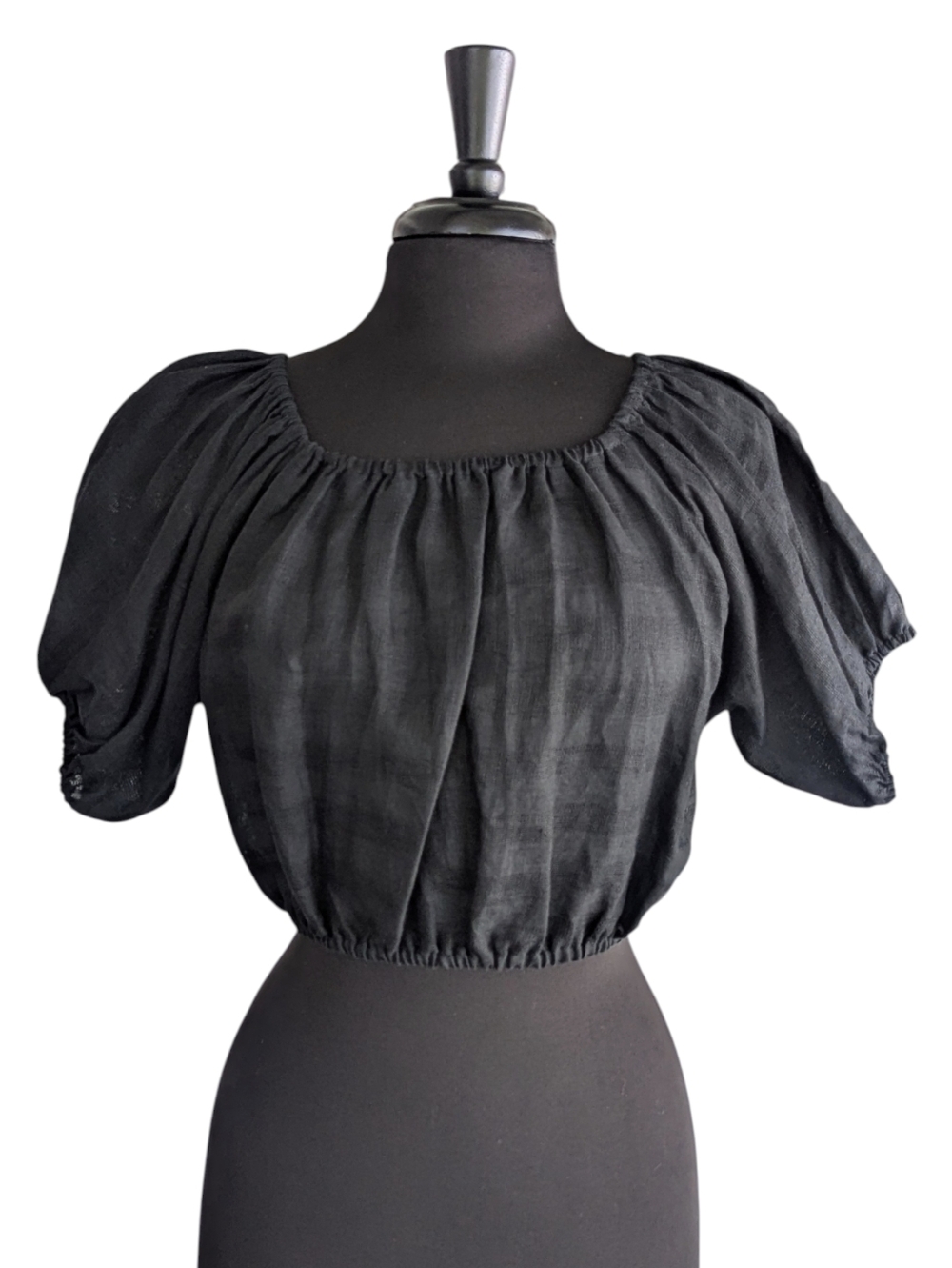 SIR the label Linen Luxury Black Peasant-Style Cropped Blouse Boho Chic